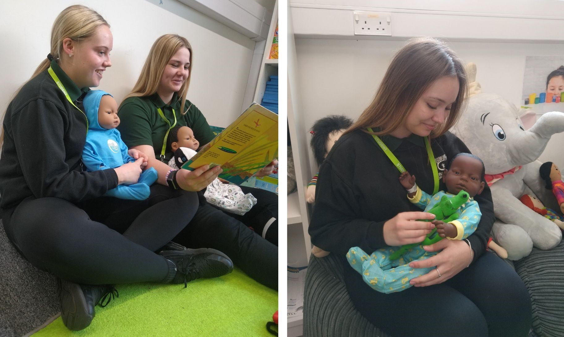 Early years students with interactive babies