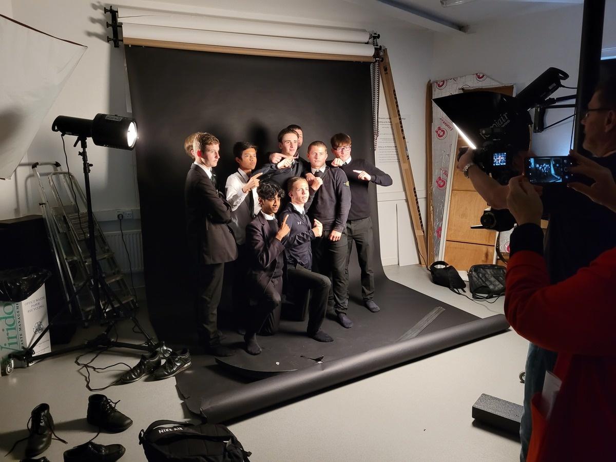 Secondary school boys posing for photo in tonbridge photostudio