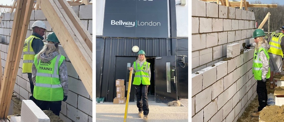 Student on bricklaying site