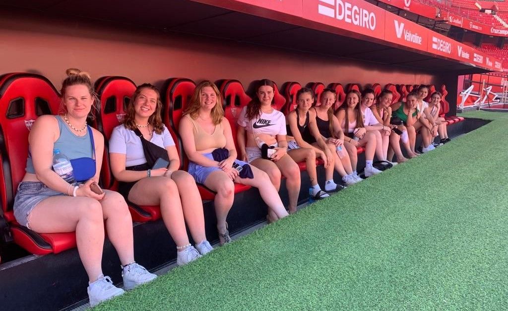 The students enjoy a tour of the Real Betis stadium crop
