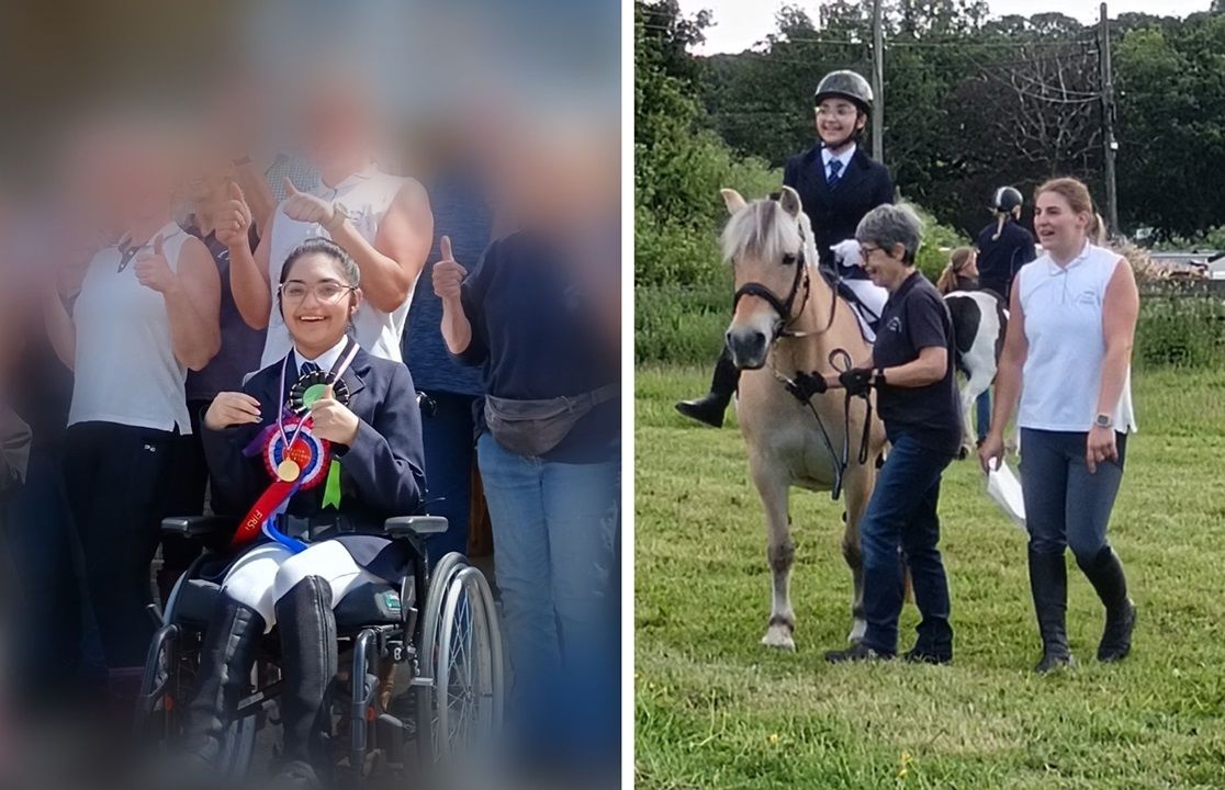 Aisha on horse and receiving trophy