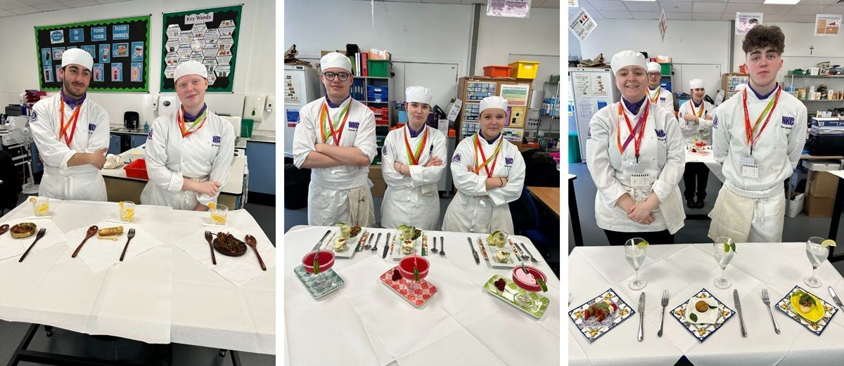 Montage of students in chef's uniform