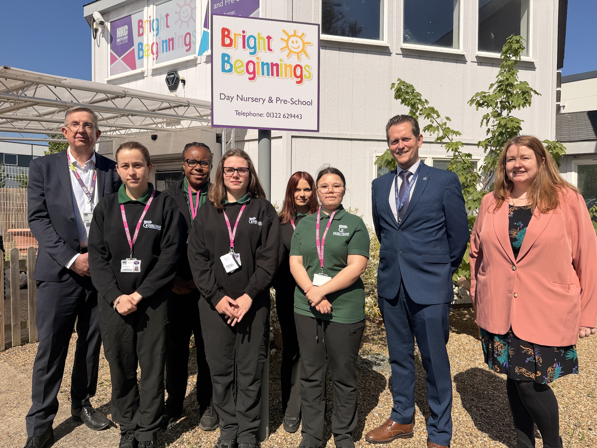 North Kent College early years students with representatives from University of Greenwich and North Kent College